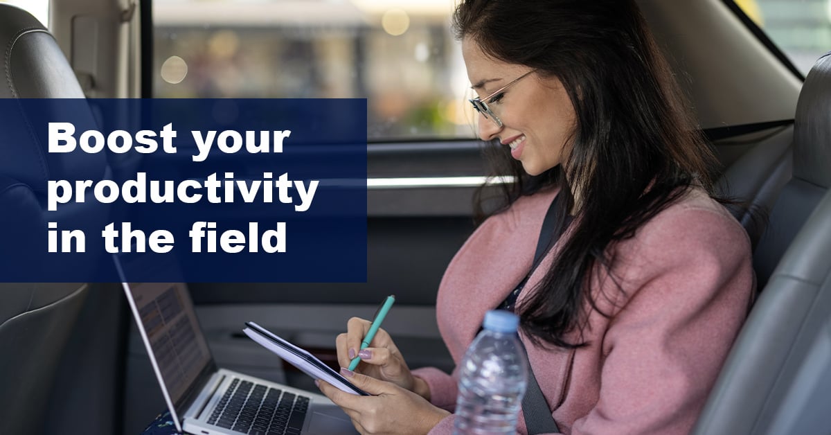 Woman working in car