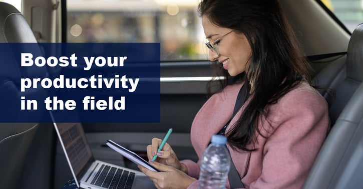 Woman working in car