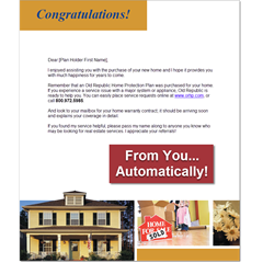 Congratulations card from old republic home protection